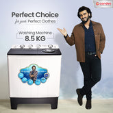 Candes 8.5 kg washing machine semi automatic | 5 Year Warranty on Moter | Multi Washing Method | Low Water Conusmption | (CTPL85PL1SWM), Black White